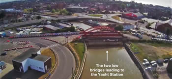 The two low bridges leading to Yarmouth Yacht Station